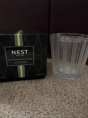 EMPTY glass Nest candle jar & box